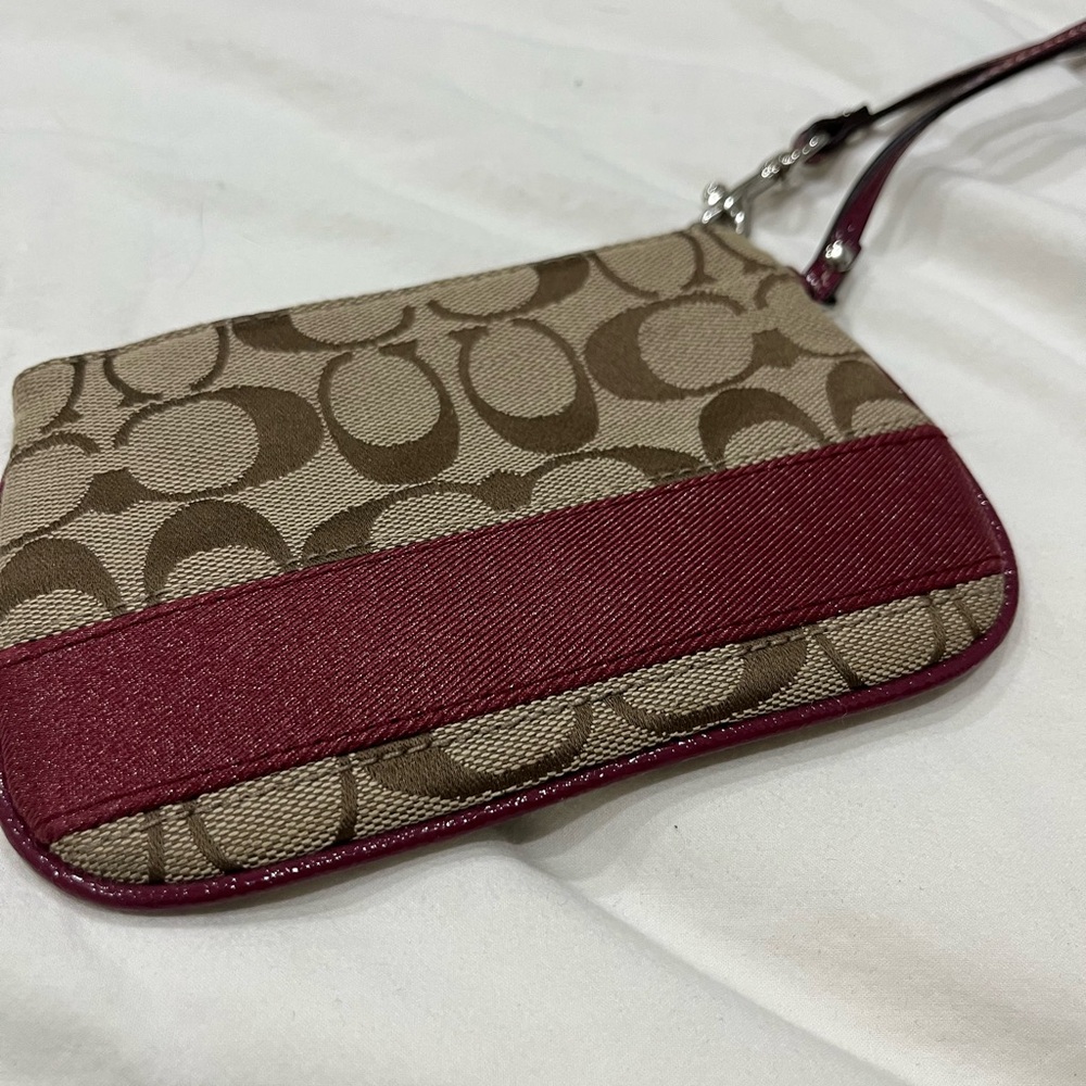 Coach Brown and Burgundy Patterned Wristlet